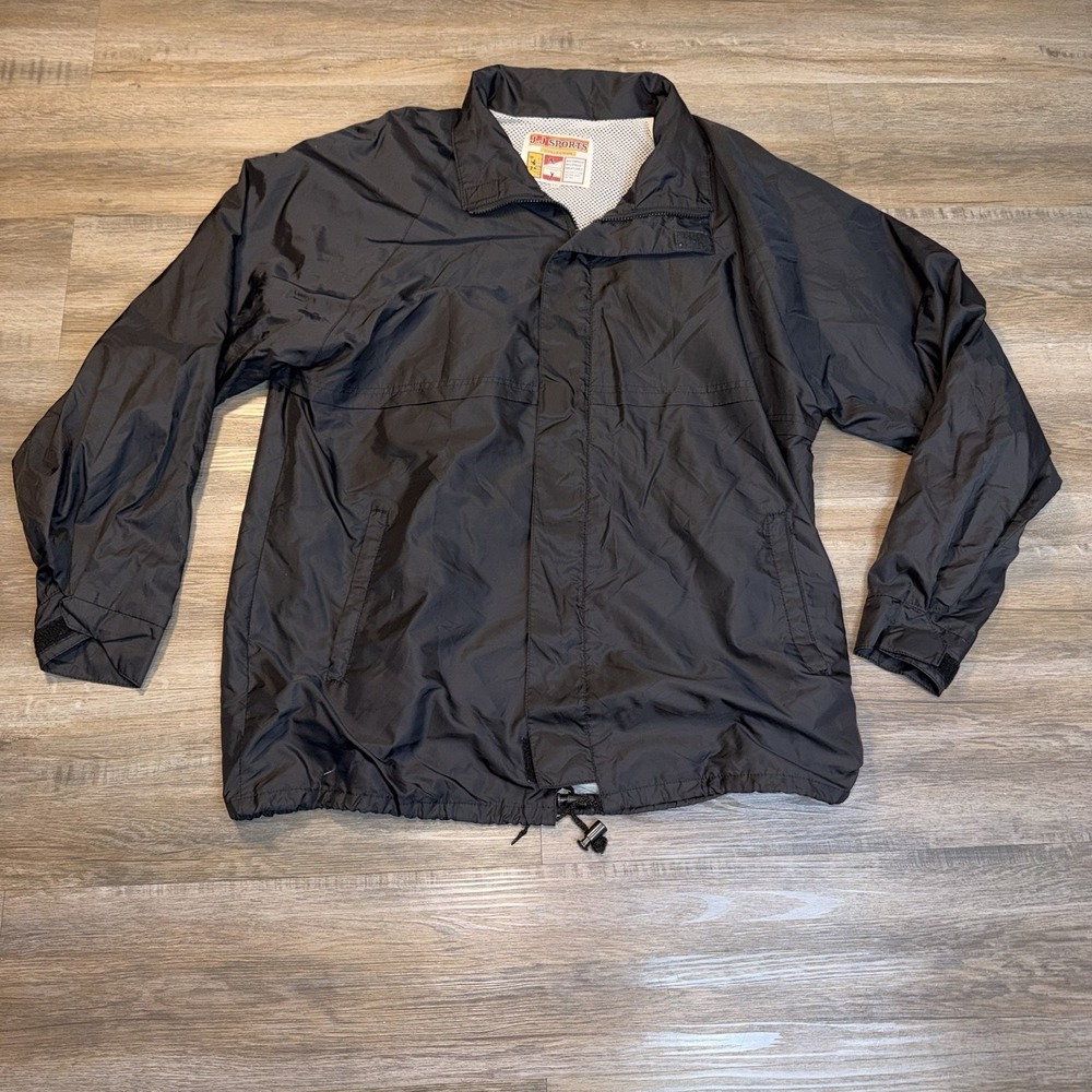 VTG J.J Sports Collection Windbreaker Jacket Mens 2X-Large Black Drawstring Mesh